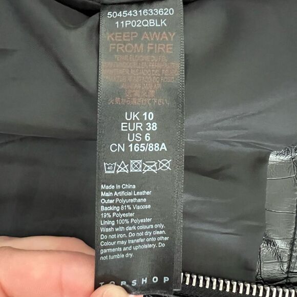 TOPSHOP Black Faux Leather Jacket Size 6 - Picture 7 of 8